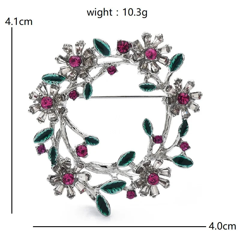 Wuli&baby Flower Wreath Brooches For Women Unisex 2-color Metal Rhinestone Circle Party Casual Brooch Pins Gifts