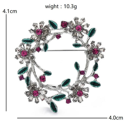 Wuli&baby Flower Wreath Brooches For Women Unisex 2-color Metal Rhinestone Circle Party Casual Brooch Pins Gifts