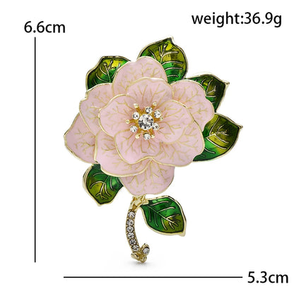 Wuli&baby Luxury Pretty Camellia Flower Brooches White Enamel Charming Plants Brooch For Women's Clothes Coat Pins Gifts