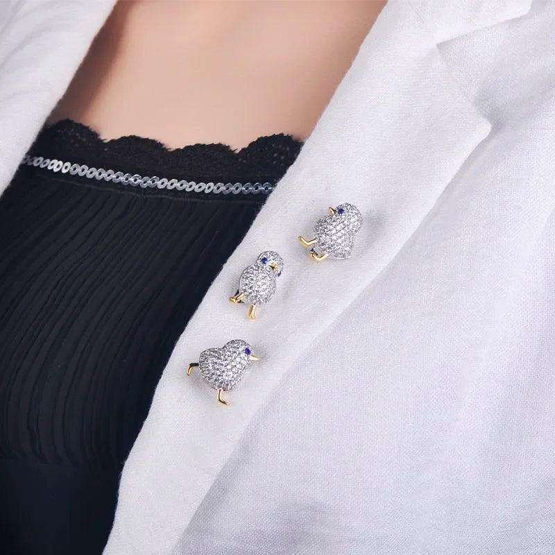 Amazing Price Little Blue Eyes Chick Shape Brooches Copper Zircon Brooch For Women Girls Collar Suit Pin Dress Sca