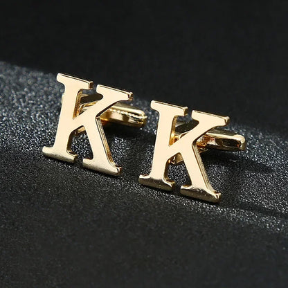 High Quality Gold Color English Letters A-Z Cufflinks for Men Luxury Jewelry Shirt Cuff Links French Business Accessories