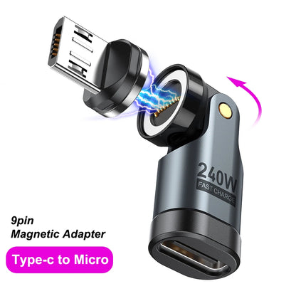 AUFU 9pin Magnetic OTG Adapter Type C Female to Type C IOS Micro Male Converter PD 240W Fast Charging Adapter For iPhone Laptop