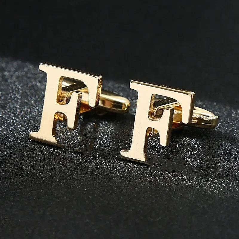 High Quality Gold Color English Letters A-Z Cufflinks for Men Luxury Jewelry Shirt Cuff Links French Business Accessories