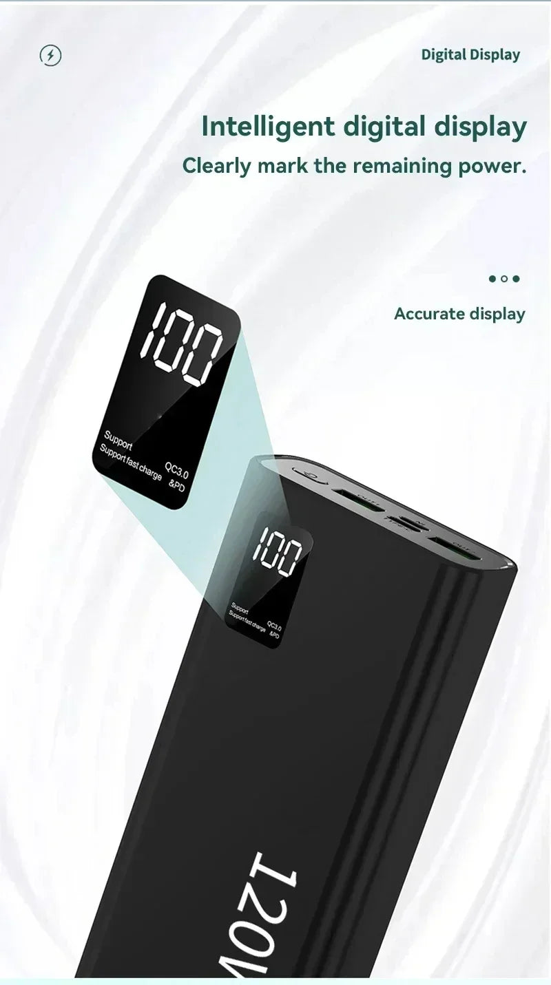 Lenovo 50000mAh 120w Super Fast Charging External Battery Ultra Capacity PowerBank Portable LED Digital Display For IPhone