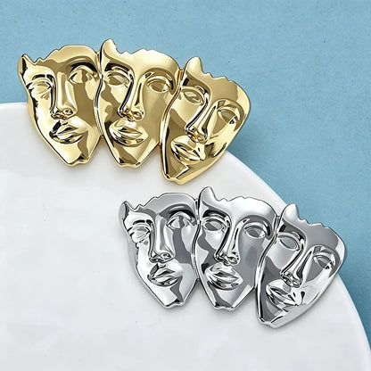 Wuli&baby Art Three Faces Brooches For Women Unisex 2-color Alloy Beautiful Face Figure Office Party Brooch Pins Gifts