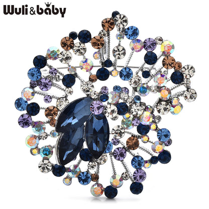 Wuli&baby Luxury Crystal Flower Brooches For Women Unisex Beautiful 3-color Rhinestone Plants Party Office Brooch Pins Gifts