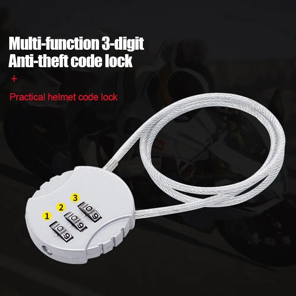 Extended Wire Rope Combination Lock 3 Digit Code Lock Password Motorcycle Helmet Metal Keyed Padlock Travel Anti-Theft Locks