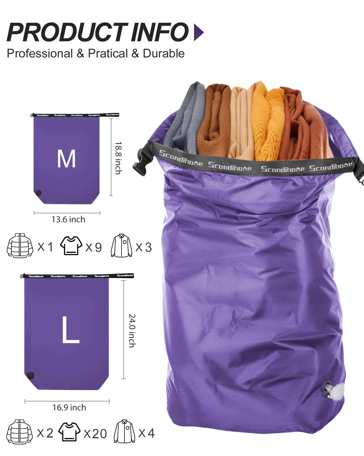 Bump Free Compression Bag for Travel Waterproof Vacuum Storage Bag Space Saver Organizer for Clothes Camping Gym Packing Cubes