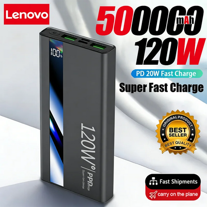 Lenovo 200000mAh Powerbank 120W Super Fast Charging Portable Battery Charger Ultra Capacity LED Digital Display For IPhone