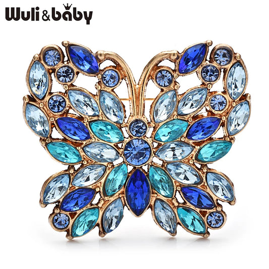 Wuli&baby Vintage Shining Butterfly Brooches For Women Unisex 4-color Rhinestone Insects Party Office Brooch Pins Gifts