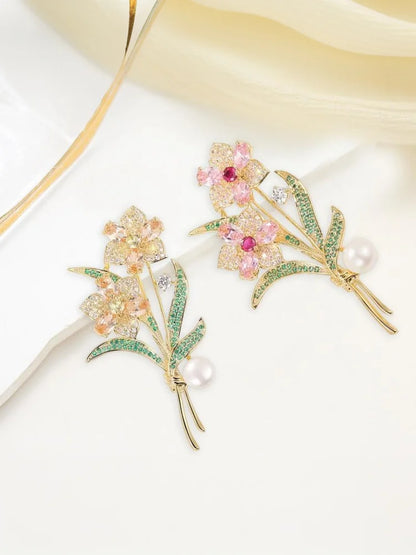 Exquisite Sparkling Crystal Rhinestone Flower Pearl Brooches For Women Clothing Coat Jewelry Accessries Gifts