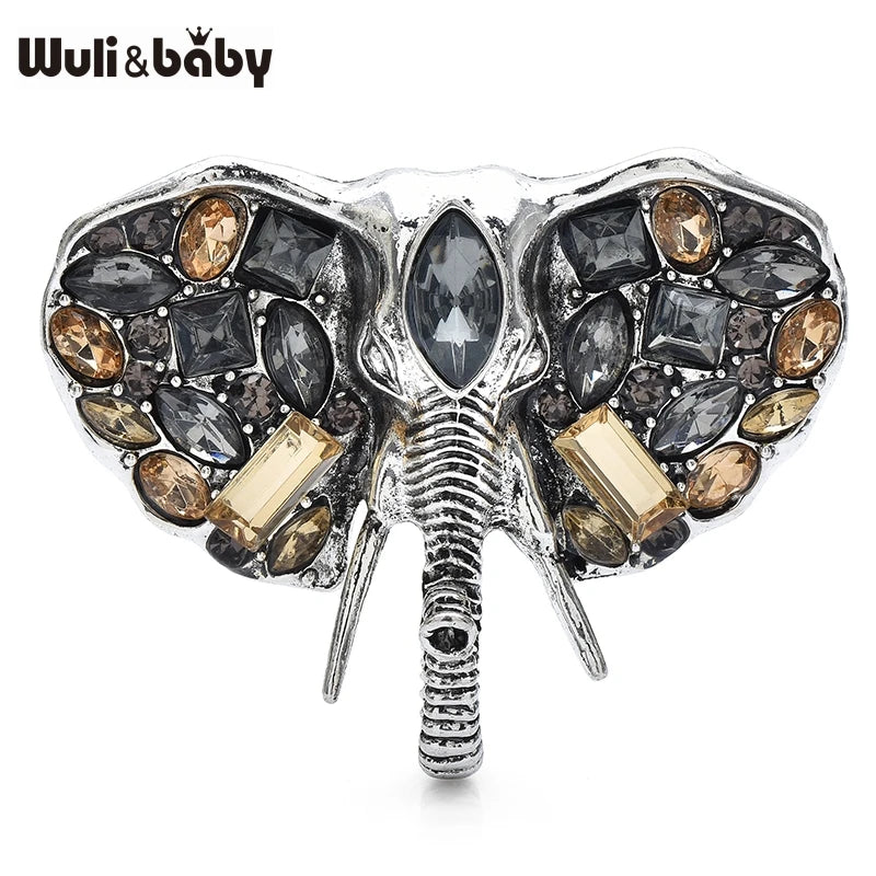 Wuli&baby Crystal Elephant Head Nose Brooch Pins For Men Suit Animal Metal Badge Jewelry Gift