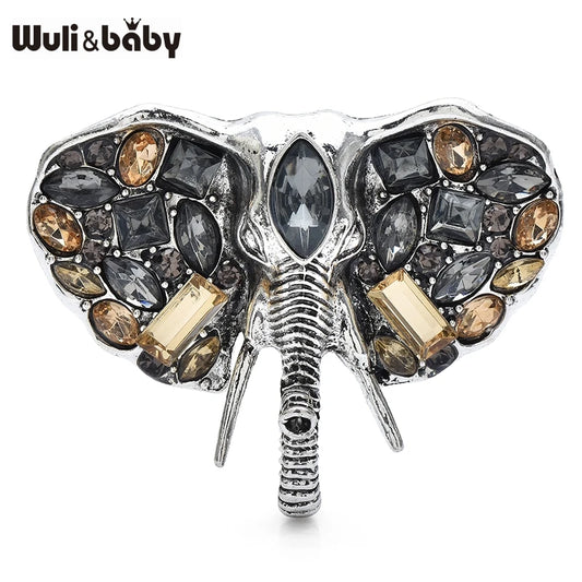 Wuli&baby Crystal Elephant Head Nose Brooch Pins For Men Suit Animal Metal Badge Jewelry Gift