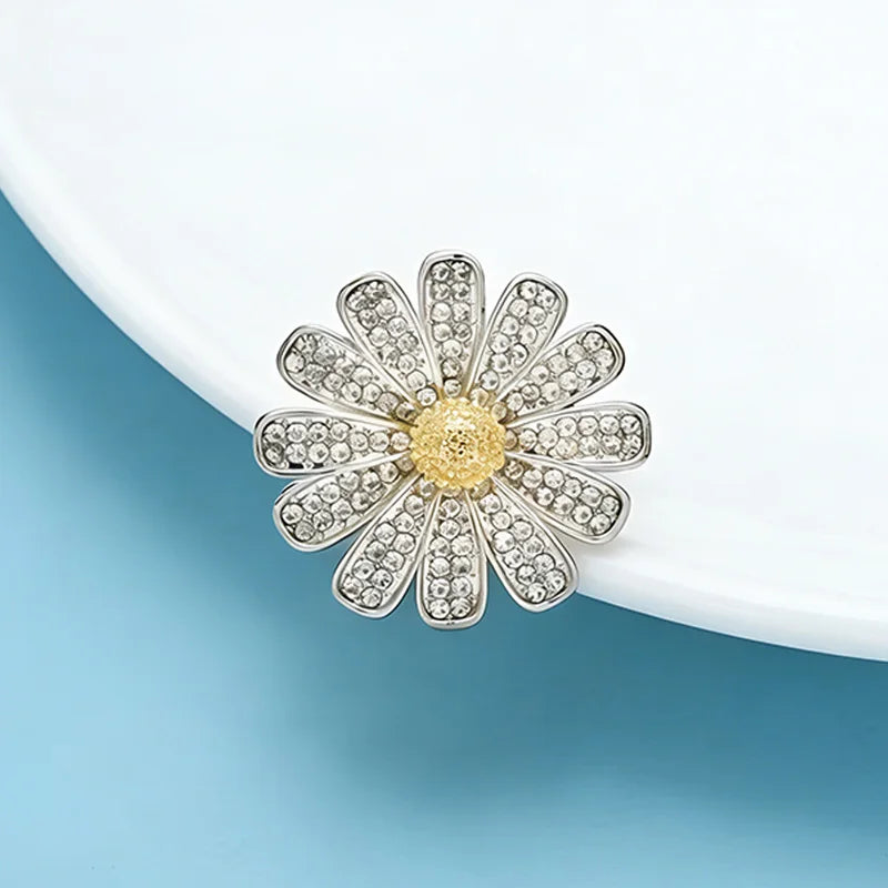 Wuli&baby Beautiful Daisy Flower Brooches Sparkling Rhinestone Sunflower Plants Brooch Pins For Women Unisex Office Casual Gifts