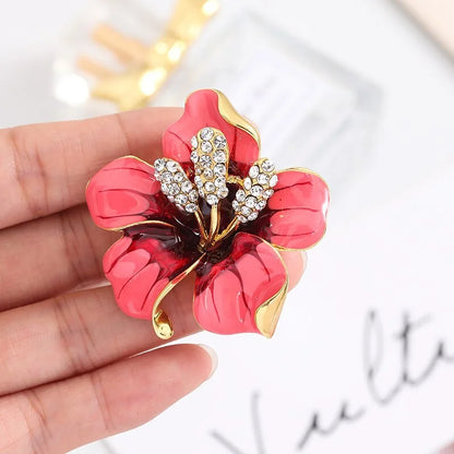 Fashion Red Green Pink Rhinestone Flower Brooch for Women Alloy Beautiful Flower Pin Jewelry Accessories Gift