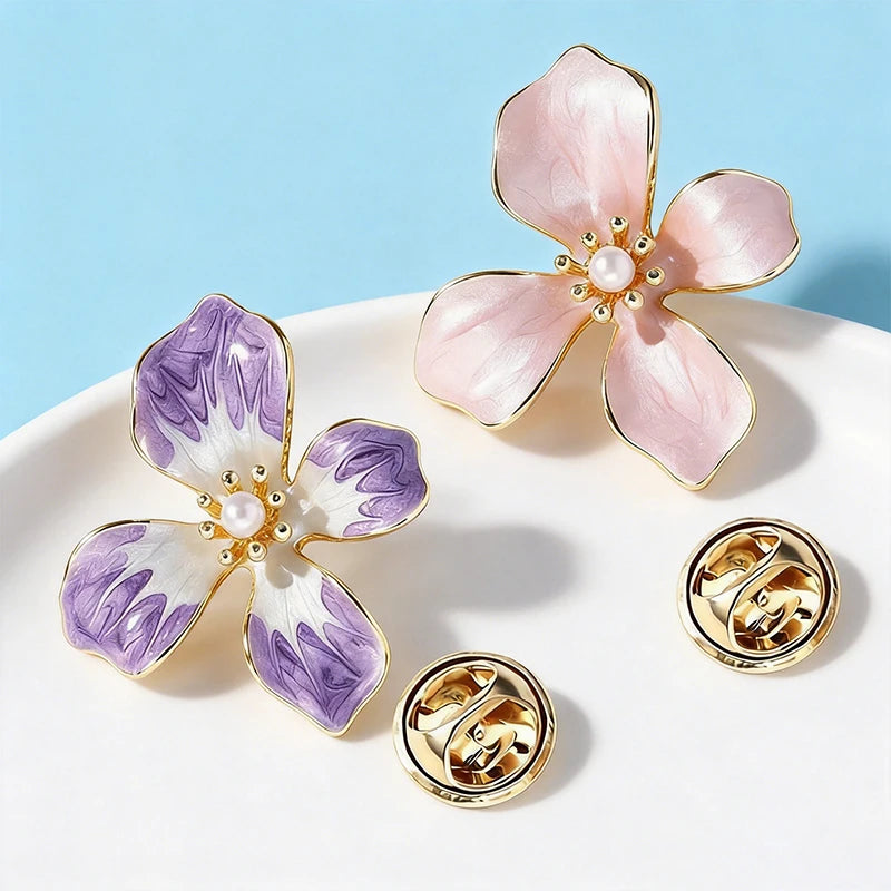Wuli&baby Pretty Flower Collar Pins For Women 2-color Enamel Plants Office Casual Brooch Pins Fashion Jewelry Gifts