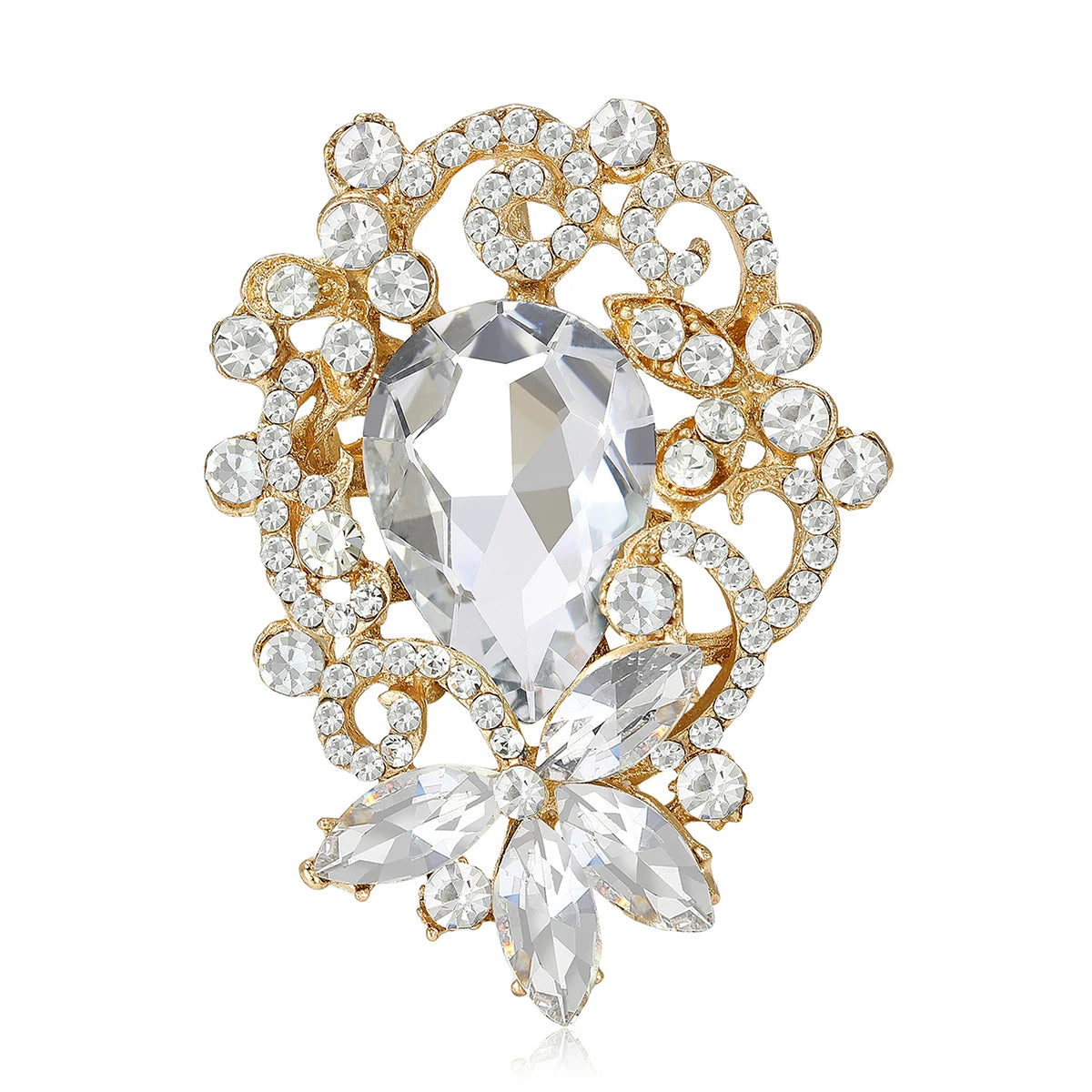 Beaut&Berry Luxury Crystal Glass Flower Brooches for Women Unisex Rhinestone Pins Casual Party Jewelry Accessories Gifts