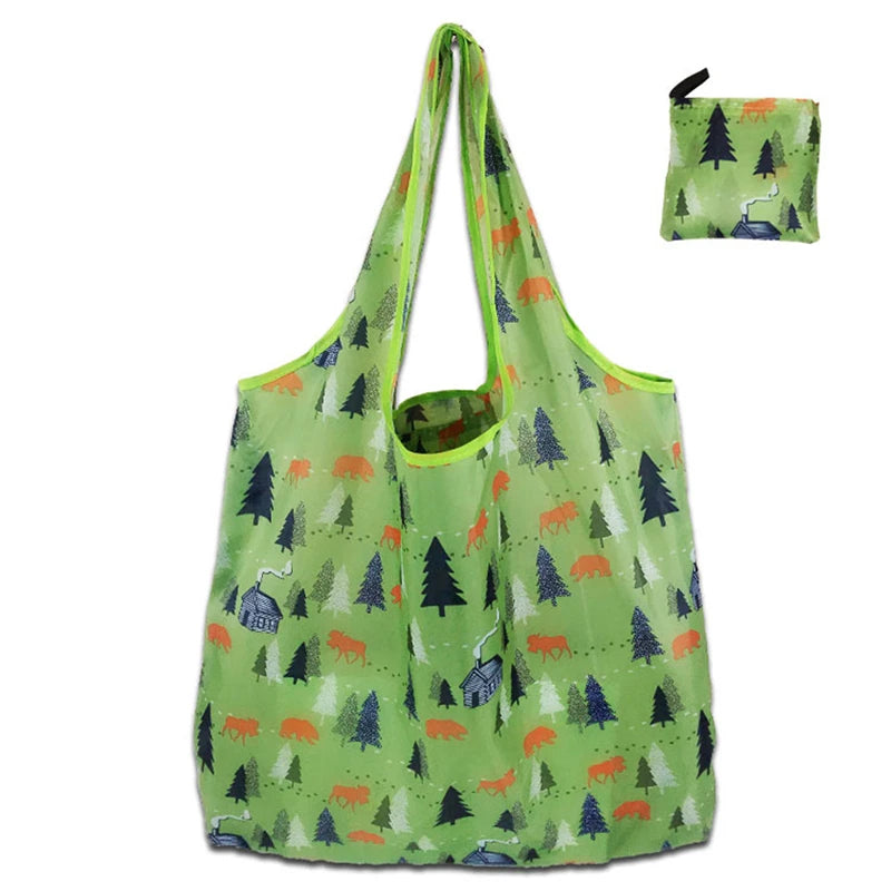 Shopping Bags Fashion Portable Various Prints and Large Capacity Convenient Nylon Easy to Fold Package Travel Essential