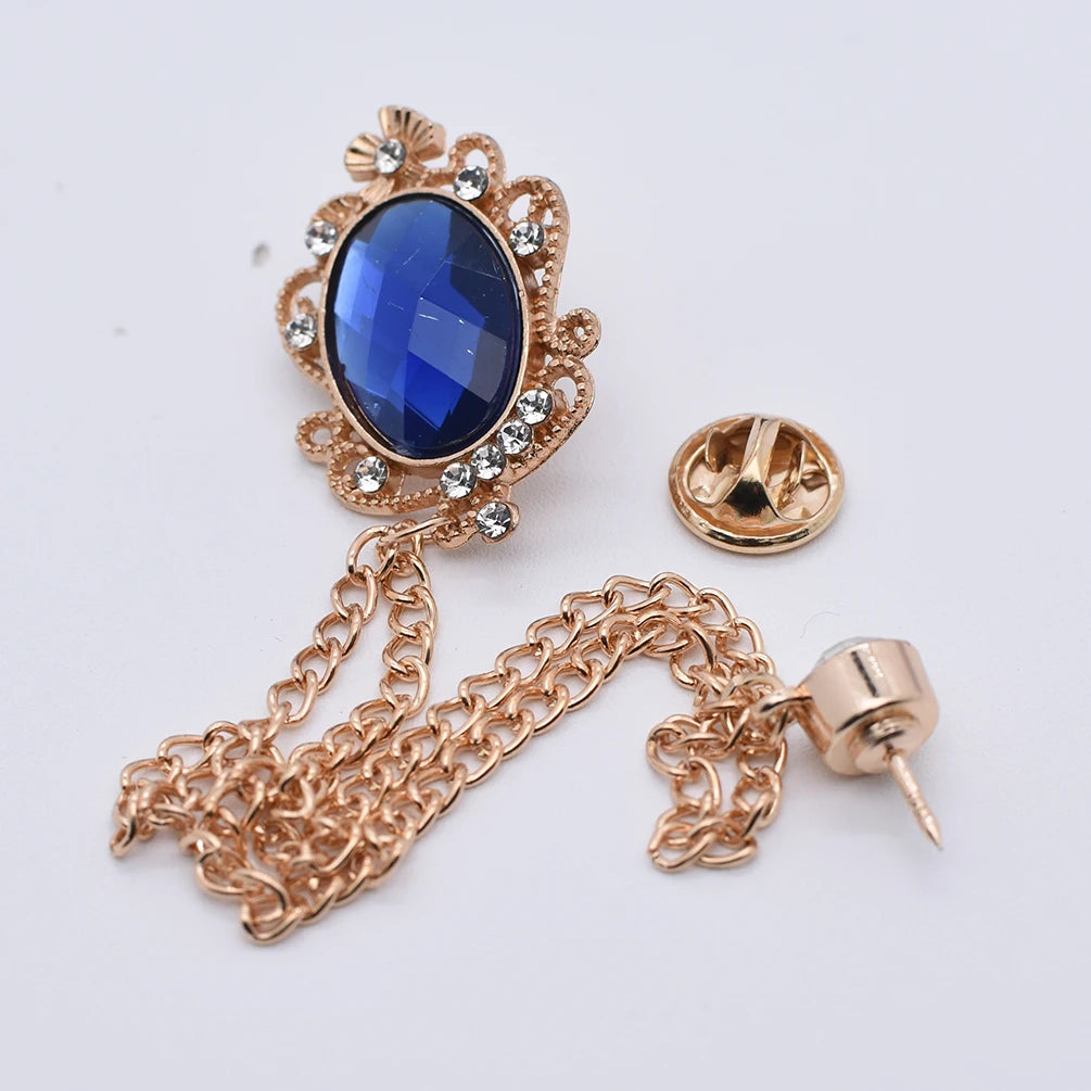 Retro Fashion Crystal Glasses Brooch Tassel Chain Snake Eagle Animal Lapel Pin Men Suit Shirt Collar Badge Jewelry Accessories