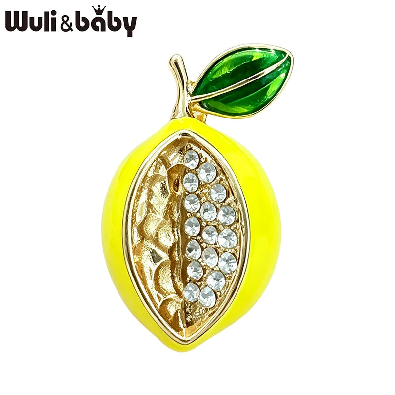 Wuli&baby Cute Enamel Lemon Brooches For Women Unisex Rhinestone Fresh Rhinestone Fruits Party Casual Brooch Pins Gifts