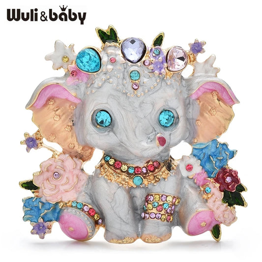 Wuli&baby Lovely Enamel Elephant Brooches Metal Beautiful Cartoon Animal Brooch For Women's Clothes Backpack Pins Badge Gifts