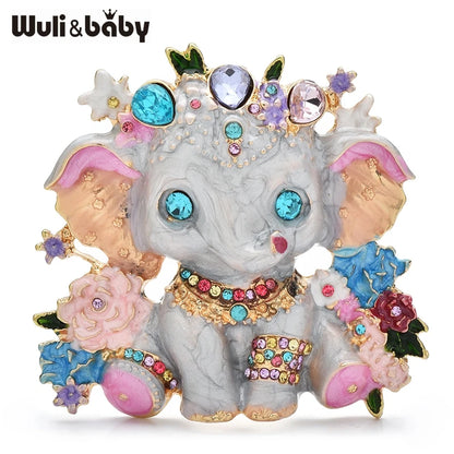 Wuli&baby Lovely Enamel Elephant Brooches Metal Beautiful Cartoon Animal Brooch For Women's Clothes Backpack Pins Badge Gifts