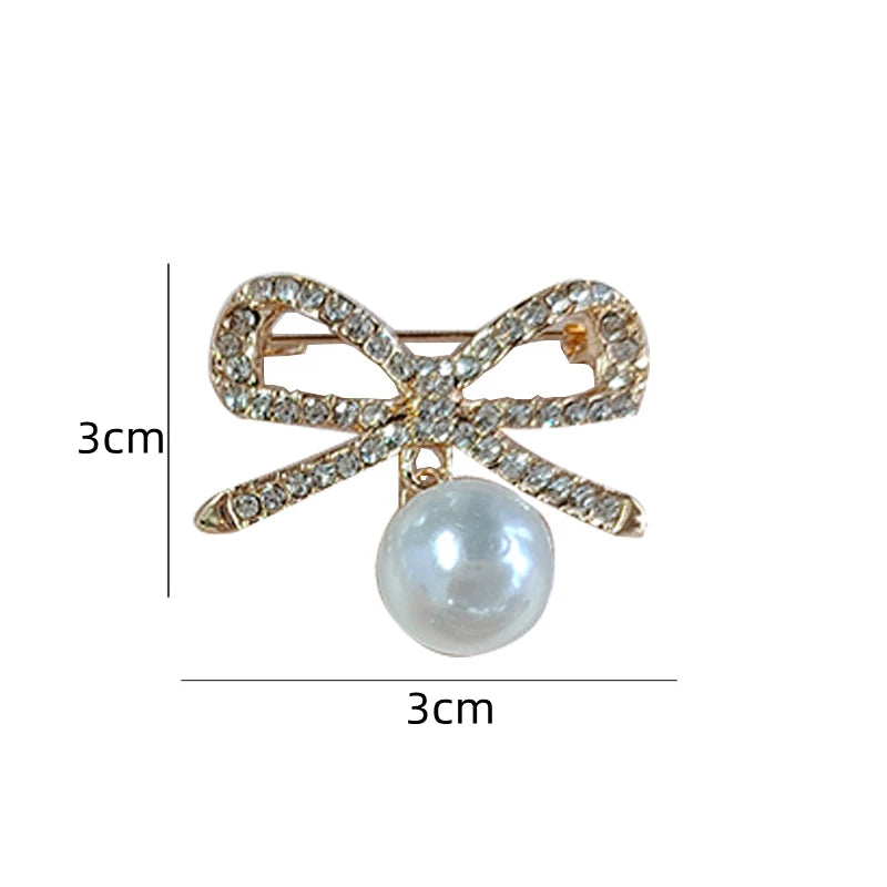 Sparkling Rhinestone Bow Brooch Crystal Pearl Bowknot Brooches For Women Men Wedding Party Office Pins Accessories Jewelry Gifts