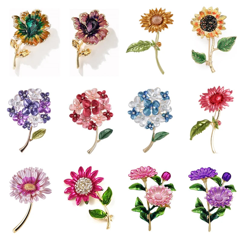 New Enamel Tulip Chrysanthemum Rose Sunflower Flower Brooch for Women Elegant Fashion Classic Flower Weddings Party Brooch Pins