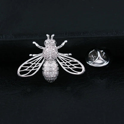 Trendy Animal Crystal Bee Brooch Metal Zircon Lapel Pins Men's Suit Shirt Small Collar Pin Corsage Jewelry for Women Accessories