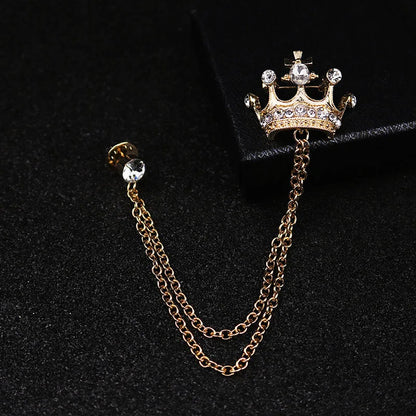 Crown Chain Brooch Vintage Tassel Crystal Brooch Temperament Rhinestone Lapel For Women Dress Mens Shirt Suit Set Collar Jewelry
