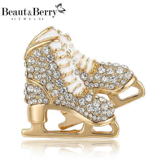 Beaut&Berry Luxury Rhinestone Skating Ice Skates Brooches for Women Unisex Novelty Pins Casual Party Jewelry Accessories Gifts