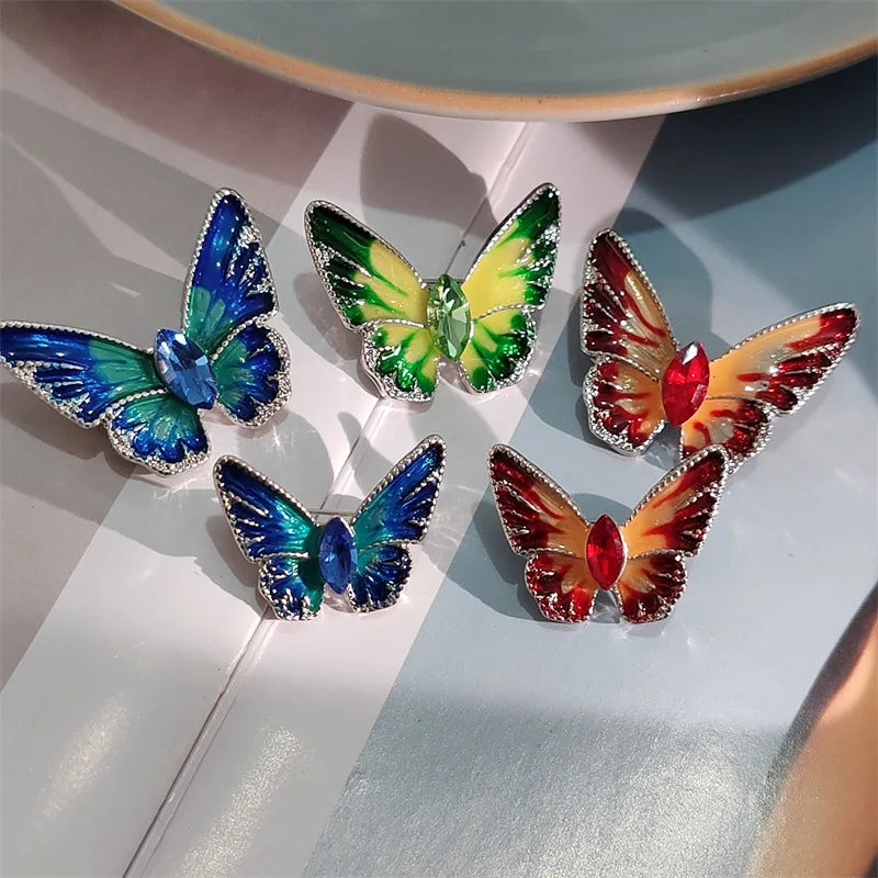 Trendy Enamel Rhinestone Butterfly Brooches For Women Luxury Large Crystal Insect Animal Brooch Pins Casual Office Jewelry Gift