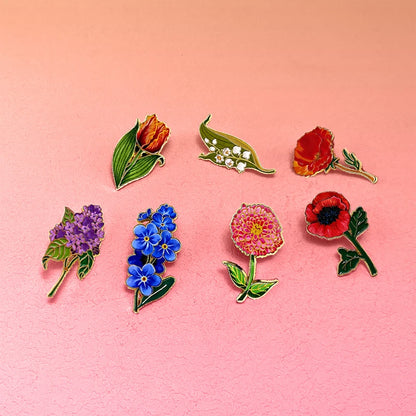 AniPins Cute Flower Pins 7-design Enamel Orchid Lilac Flower Metal Brooch Pin On Backpack Clothes Lapel Badge Friends Gifts