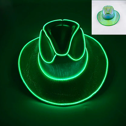 LED Glowing Cowgirl boy Hat Neon Luminous Bride Hat For Holiday Light Up Supplies Fluorescent Party Props Bachelorette Party Hat