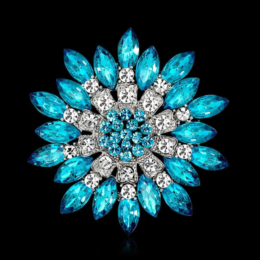 New retro men and women's fashion versatile brooches shiny crystal big flowers rhinestone pin accessories jewelry gifts