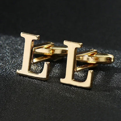 High Quality Gold Color English Letters A-Z Cufflinks for Men Luxury Jewelry Shirt Cuff Links French Business Accessories
