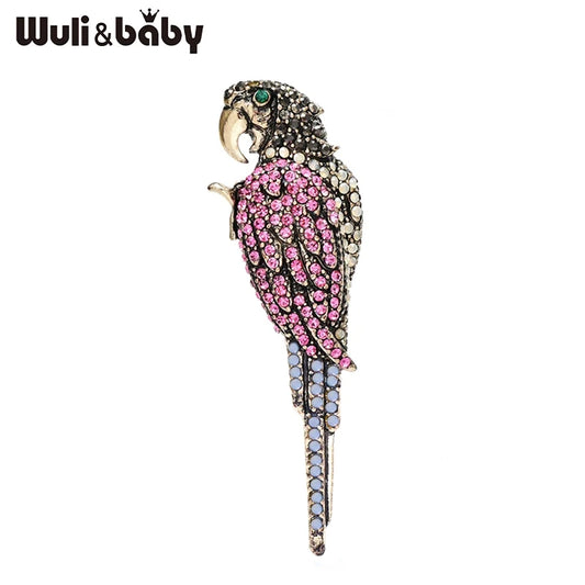 Wuli&baby Vintage Parrot Bird Brooches For Women Unisex Beautiful Rhinestone Animal Party Office Clothes Brooch Pins Gifts
