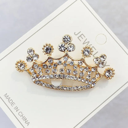Fashion Crown Brooch For Women Vintage Zircon Crystal Luxurious Jewelry Girl Princess Gift