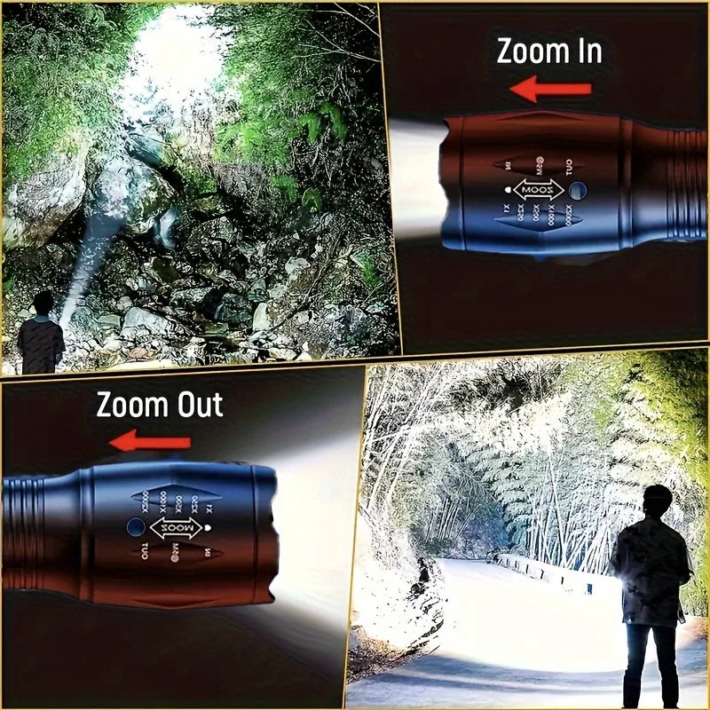 High Power T6 LED Flashlights Camping Torch 5 Light Modes Zoom Light Aluminum Alloys Waterproof Material External 18650 Battery