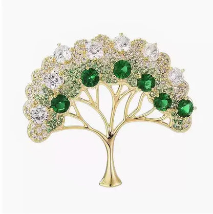 Elegant Tree of Life Brooch For Women Men Exquisite Green Crystal Zircon Tree Badges Brooches Shining Boutique Plant Decoration