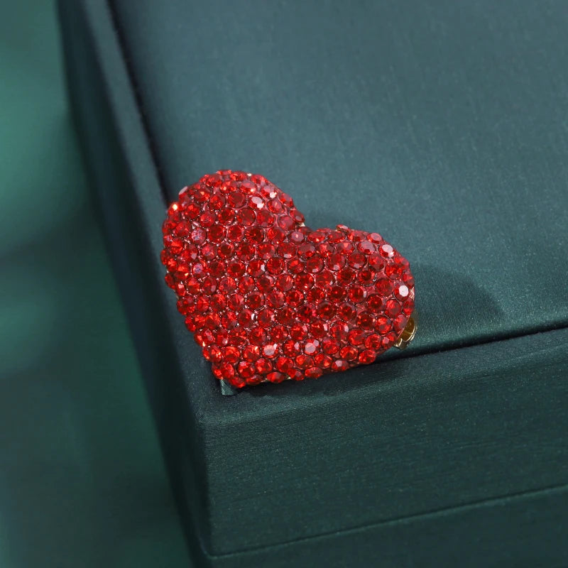 Shining Red Heart Brooches For Women Unisex Rhinestone Love Party Office Brooch Pins Gifts