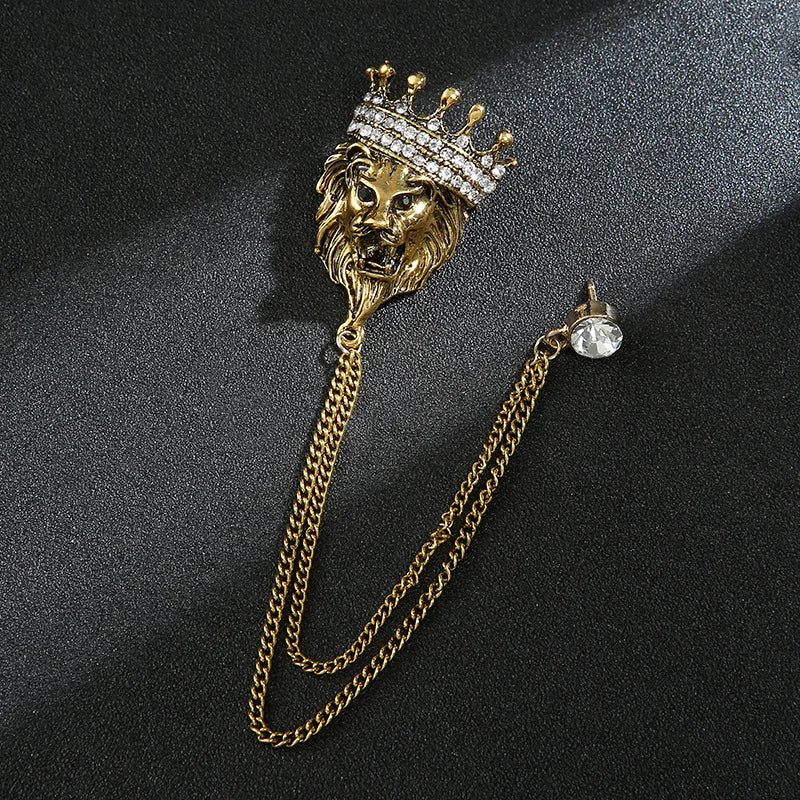Crown Chain Brooch Vintage Tassel Crystal Brooch Temperament Rhinestone Lapel For Women Dress Mens Shirt Suit Set Collar Jewelry