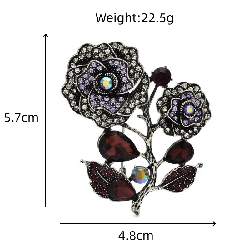 Wuli&baby Retro Elegant Rose-flower Brooch Pins High Quality 3-color Rhinestone Flower For Women Clothes Backpack Pin Badge