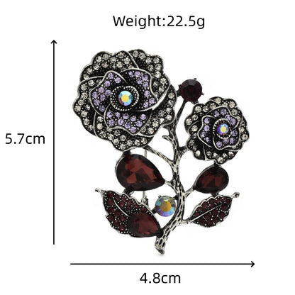 Wuli&baby Retro Elegant Rose-flower Brooch Pins High Quality 3-color Rhinestone Flower For Women Clothes Backpack Pin Badge
