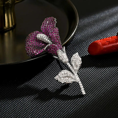Micro Pave Flower Fashion Brooch Pins For Women Creative New Purple Luxury Handmade Brooches