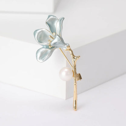 Luxury Pearl Enamel Flower Brooches for Women 4-color Botanical Pins Elegant Casual Accessories Perfect Gifts