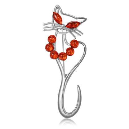 Beaut&Berry Trendy Simple Hollowed Out Cat Brooches for Women Unisex Animal Pins Casual Party Jewelry Accessories Gifts