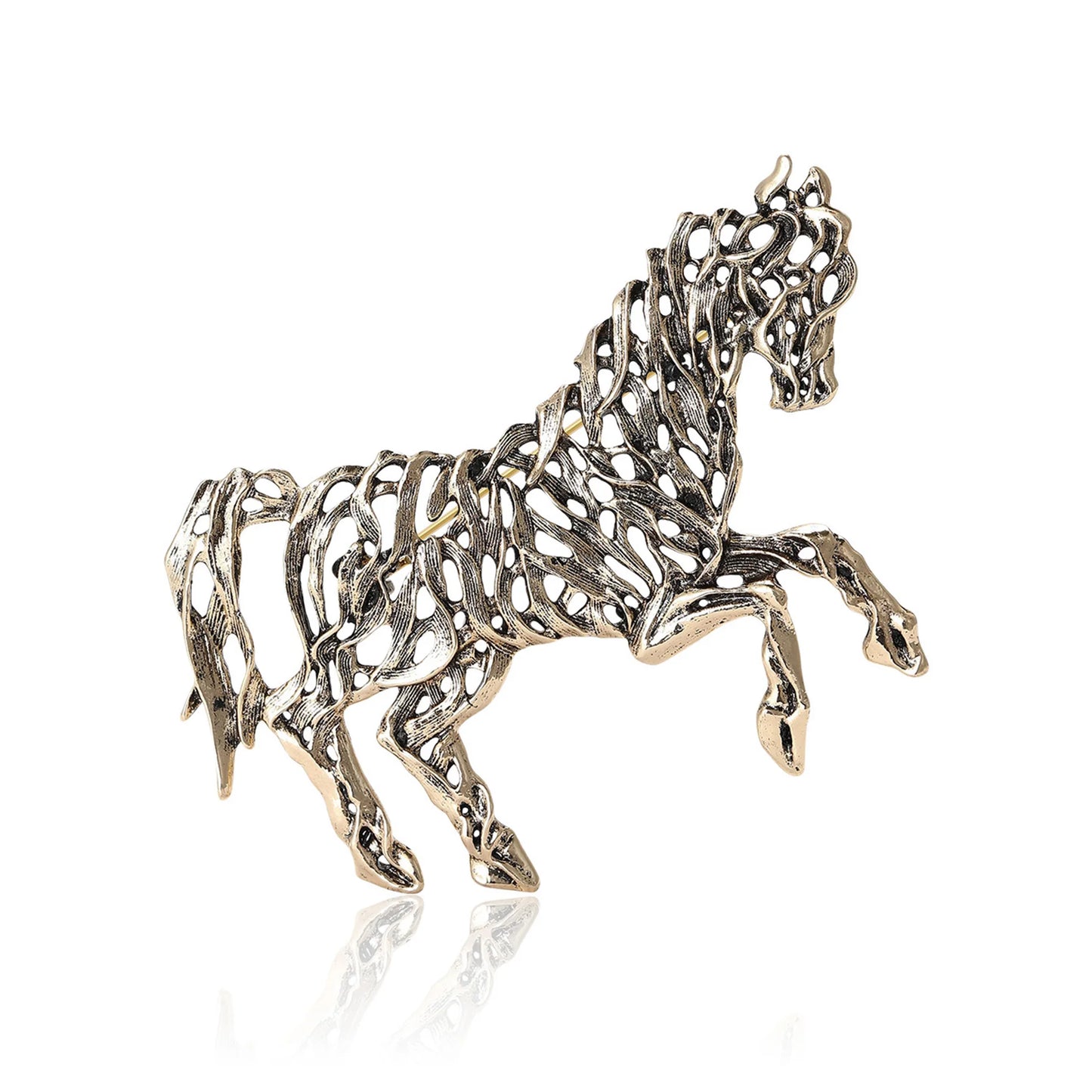 Beaut&Berry Fashion Enamel Hollow Horse Brooches for Women Animal Pins Casual Party Accessories Luxury Gifts Friends Decoration