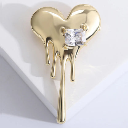 Fashion Simple Alloy Melting Heart Brooches For Women Unisex Crystal Square Enamel Love Heart Brooch Pins Casual Jewelry Gifts