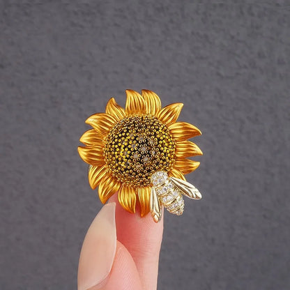 Vintage Style Brooch with Sunflower and Bee Design, Perfect Accessory for Any Outfits